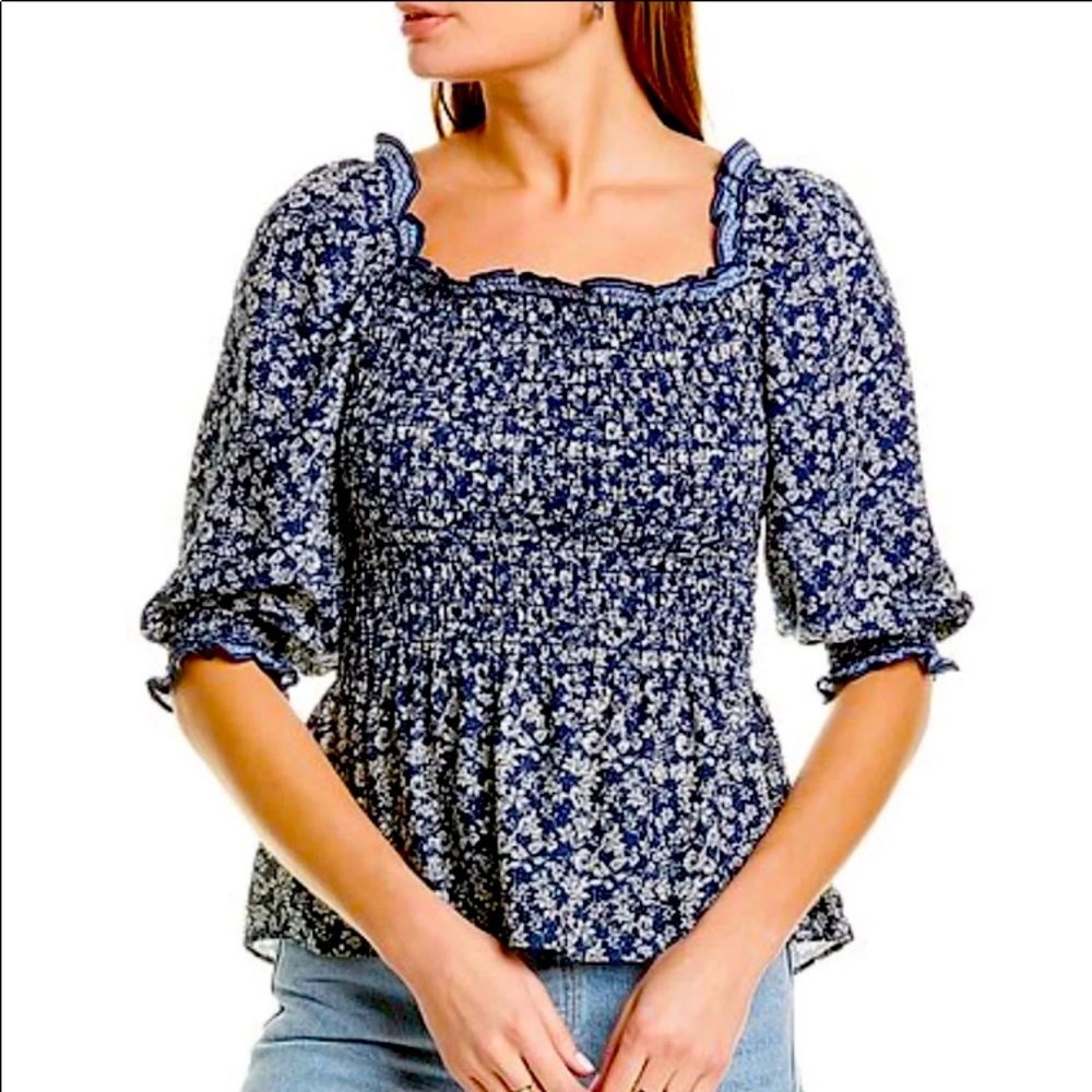 Max Studio Blue Floral Blouse